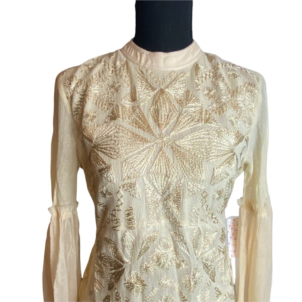 🌬️ Free People Womens Cleo Embroidered Cream Boho Mini Dress 🌾 - Picture 4 of 13